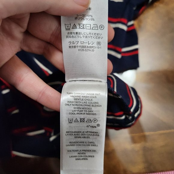 Lauren Ralph Lauren Shirt Womens XL Blue Mock Neck Striped Jersey Top Blouse - Picture 9 of 11